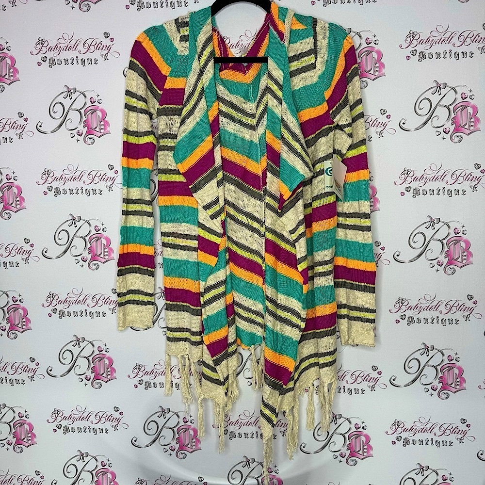 Rip curl sweater cardigan nomad striped tropical knitted with hood and tassles